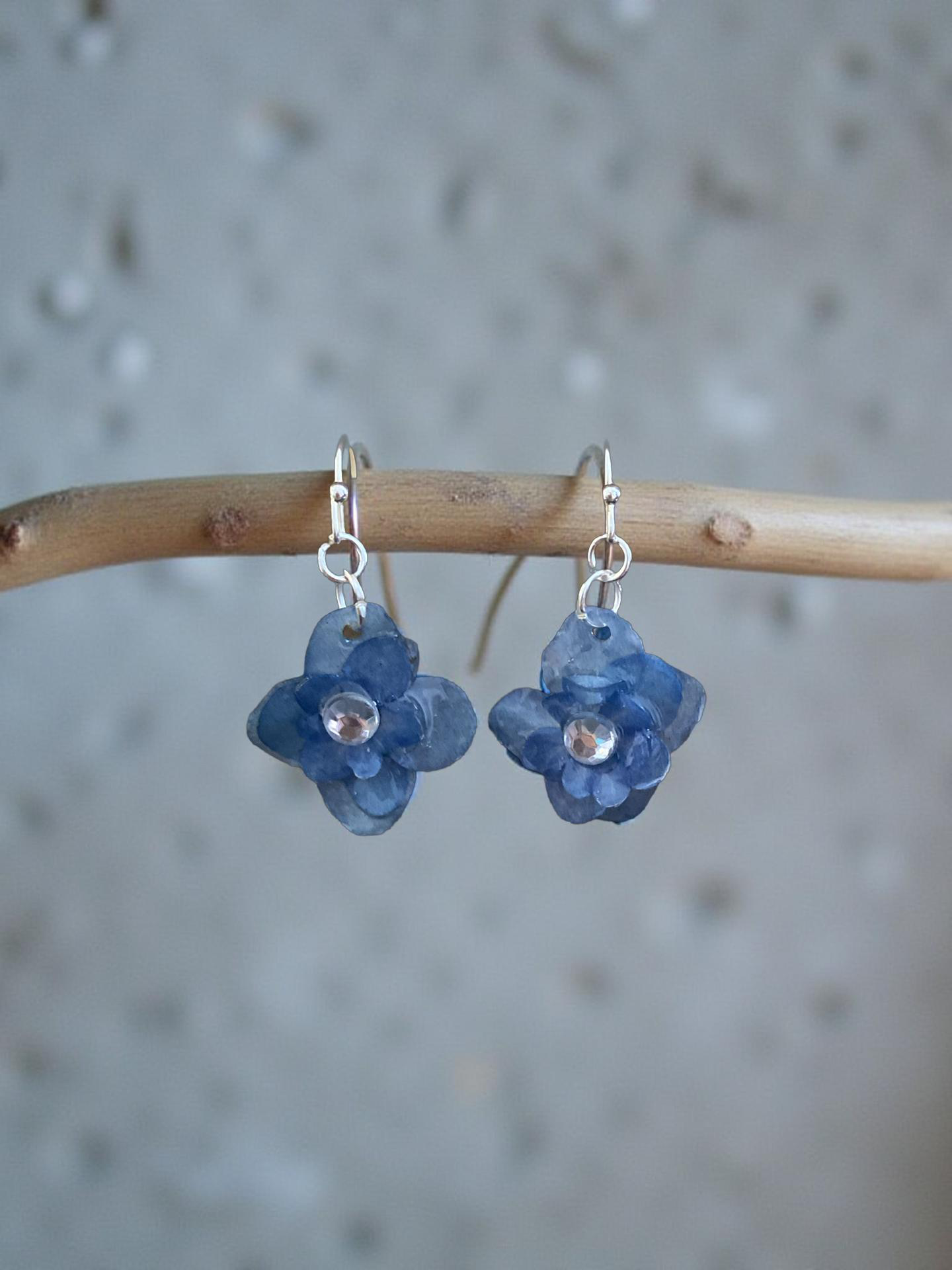Blue Flower Dangles with Rhinestone