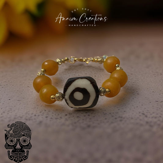 Bone + Recycled Amber Glass Beads