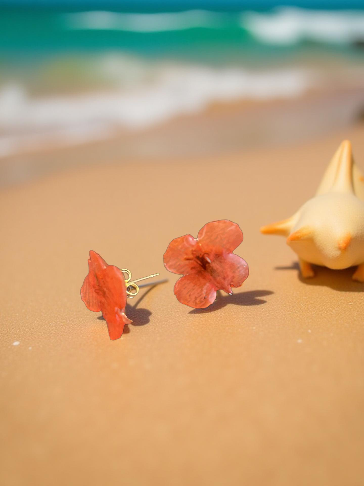 Coral Flower Stud Earrings