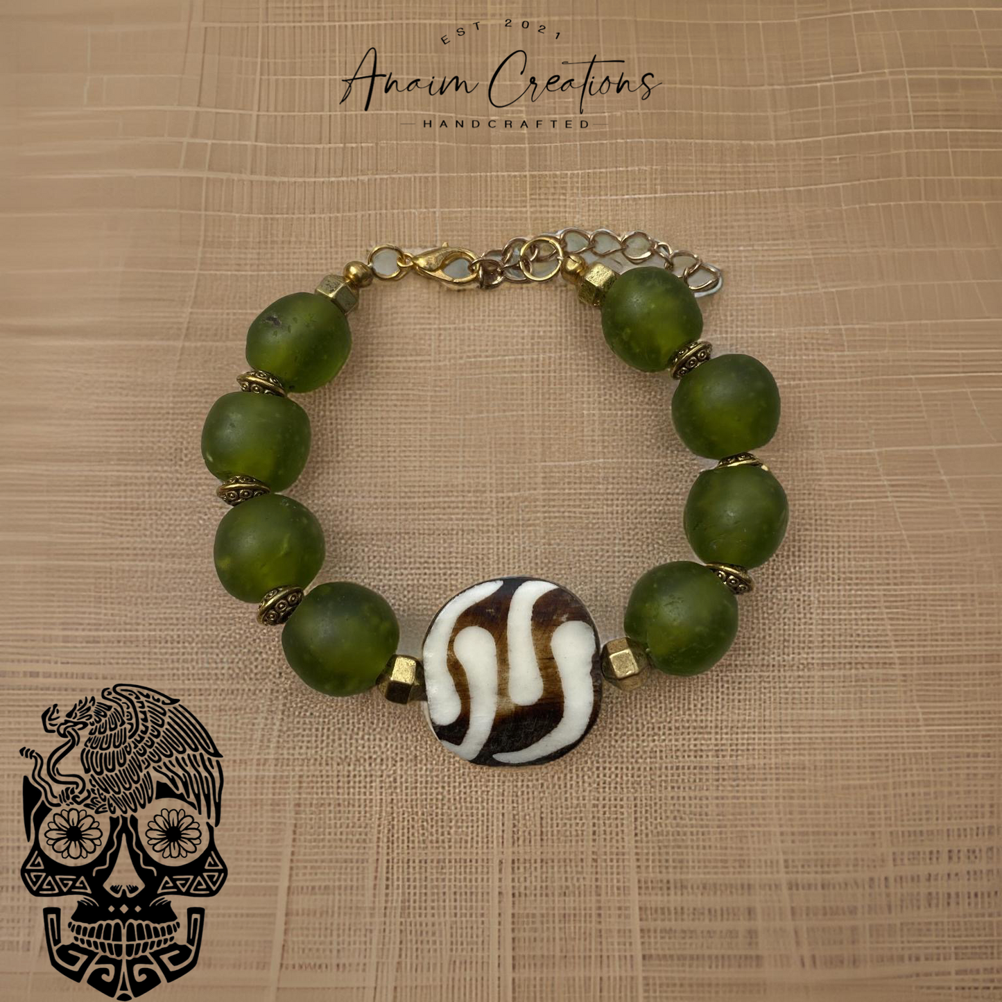 Bone + Recycle Green Glass Bracelet