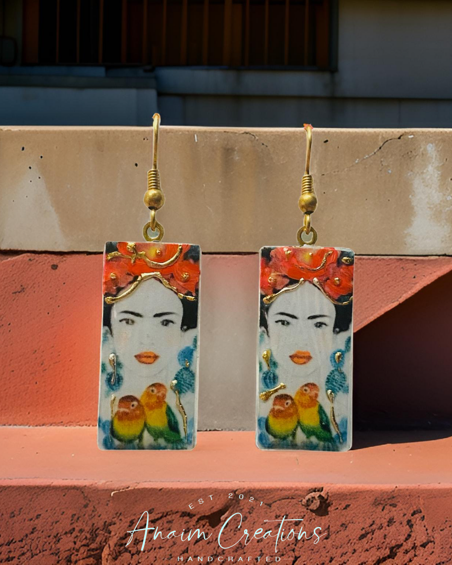 Frida and Lovebirds Hand-Painted Earrings