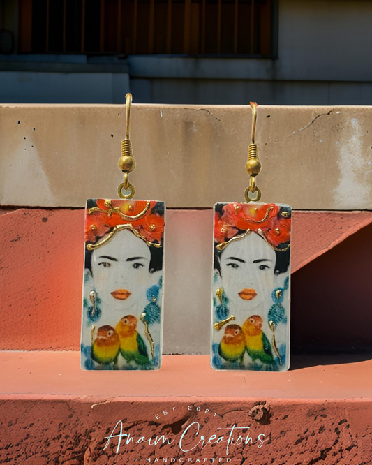 Frida and Lovebirds Hand-Painted Earrings