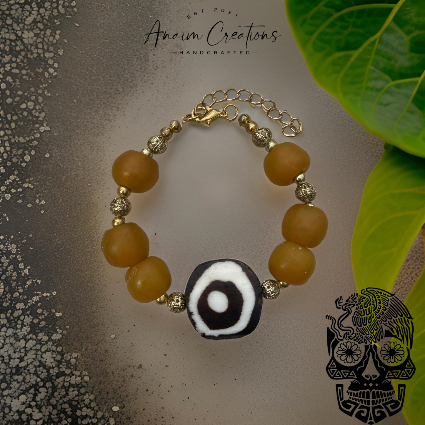 Bone + Recycled Amber Glass Beads