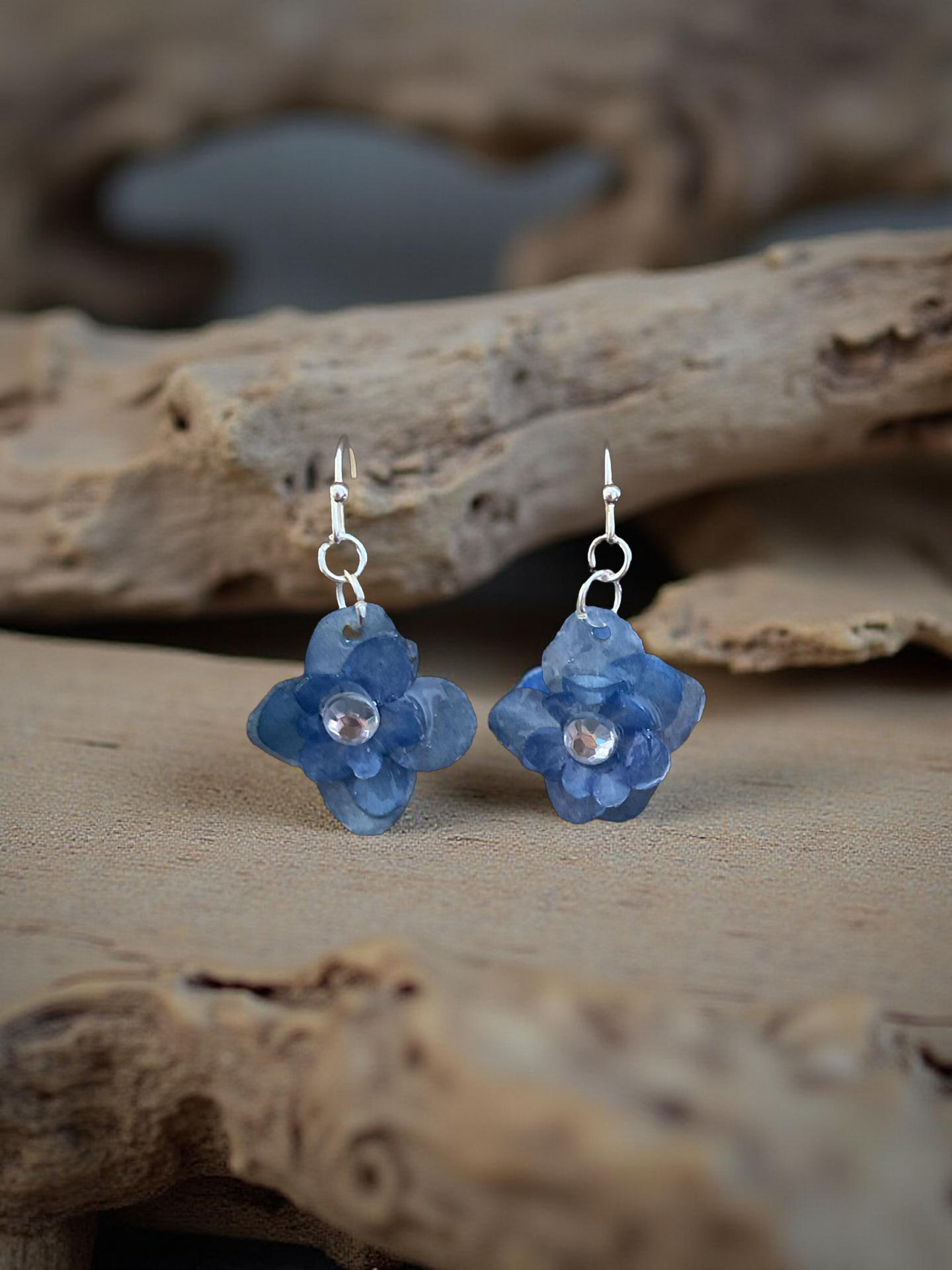 Blue Flower Dangles with Rhinestone